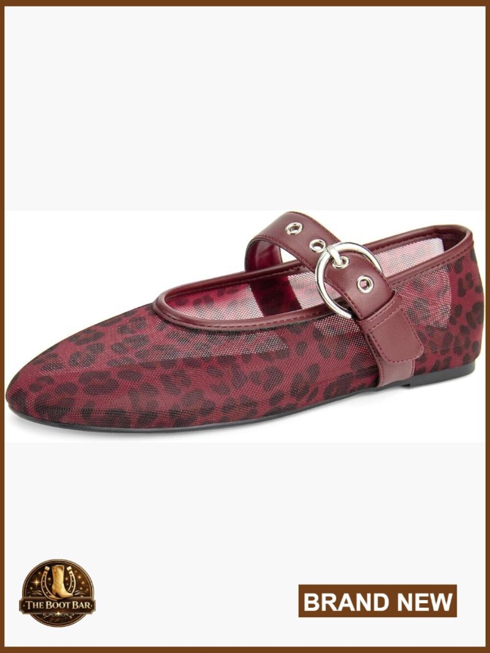 Mesh Leopard Ballet Flats Women Mary Jane Dress Shoes